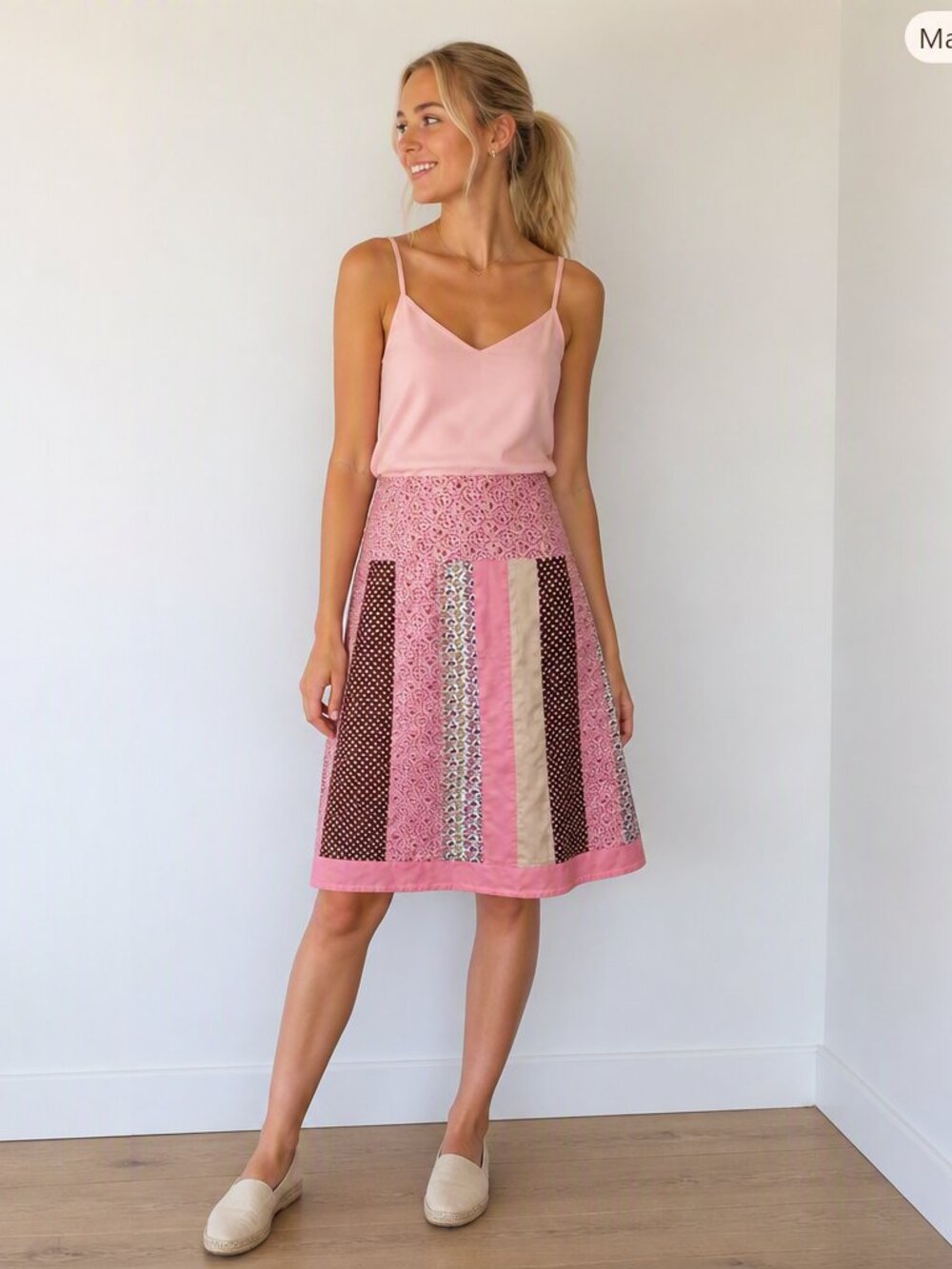 Women's Pink Patchwork A-Line Skirt